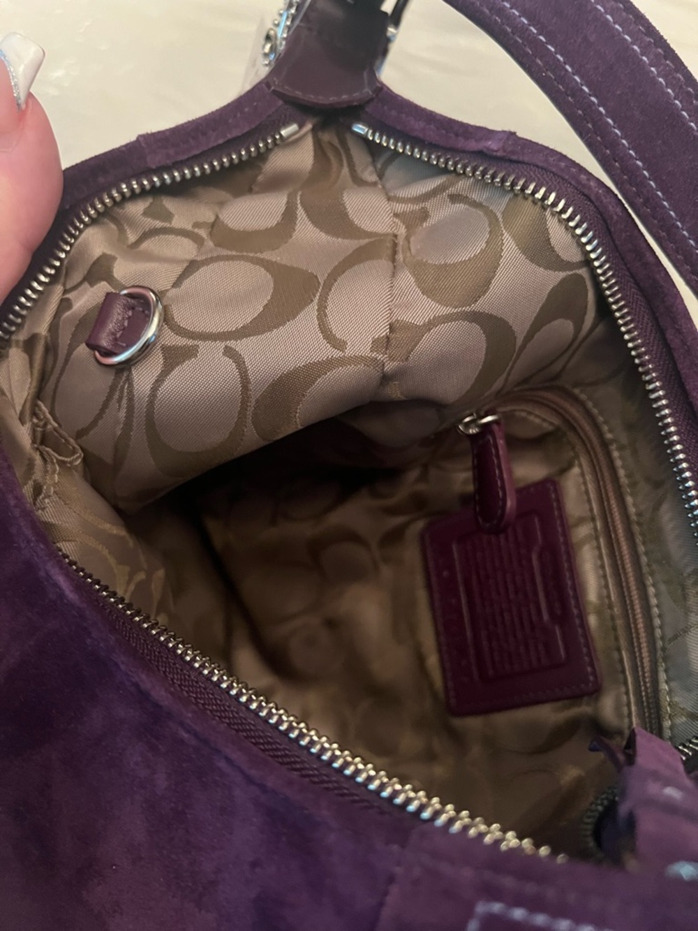 VINTAGE COACH HAMPTONS PLUM SUEDE LARGE HOBO BAG CARE KIT DUST BAG NEW IN BOX - Picture 14 of 16